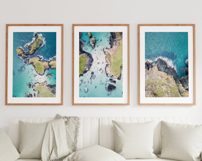 Coastal Turquoise Print Set - Modern Minimalist Coastal Prints - Coastal Photography Prints - Aerial Photography - Coastline - Teal - Blue