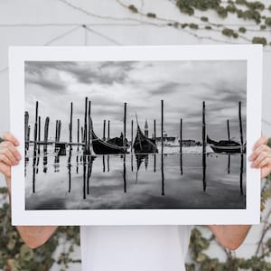 Gondola Black and White Photography Print - Venice Black and White Print- Minimalist - Modern - Living Room - Office - Gondolas - Venice