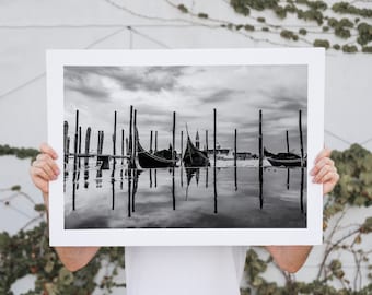 Gondola Black and White Photography Print - Venice Black and White Print- Minimalist - Modern - Living Room - Office - Gondolas - Venice