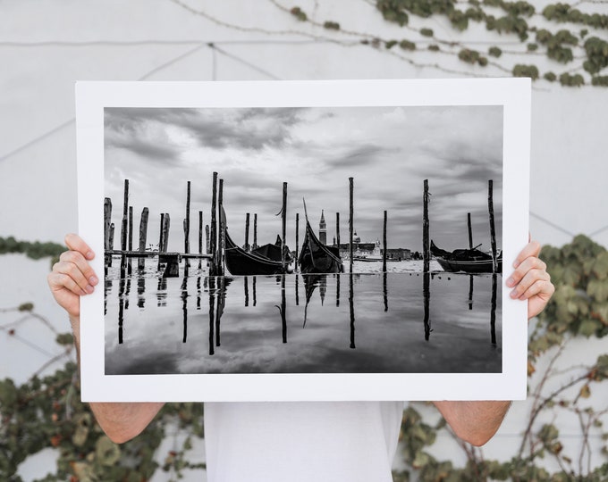 Gondola Black and White Photography Print - Venice Black and White Print- Minimalist - Modern - Living Room - Office - Gondolas - Venice