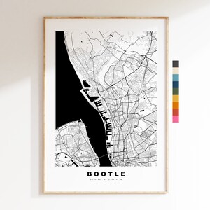 Impresión de mapa de Bootle - Póster de mapa de ciudad minimalista - Arte de mapas - Reino Unido - Impresión de Bootle - Póster de Bootle - Diferentes colores disponibles