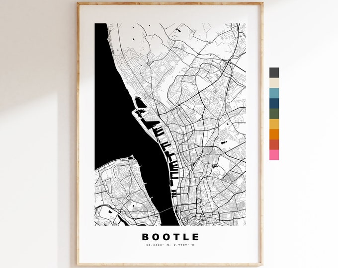 Bootle Map Print - Minimalist City Map Poster - Map Art - UK - Bootle Print - Bootle Poster - Different Colours Available