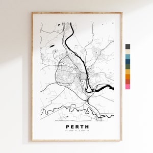 Impresión de mapa de Perth (Escocia) - Póster de mapa de ciudad minimalista - Arte de pared con mapas - Escocia - Impresión de Perth - Póster de Perth - Diferentes colores disponibles