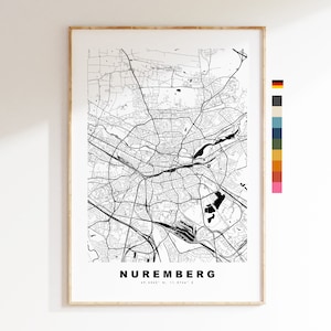 Nürnberg Stadtplan-Druck – minimalistischer Stadtplan – Karten-Wandkunst – Drucke oder gerahmte Drucke