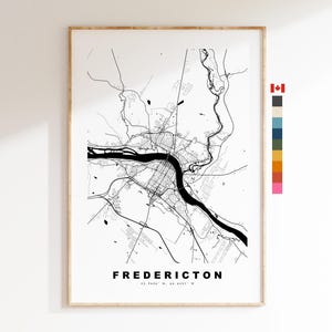 Fredericton Impression de carte de ville - impression de carte - art de la carte - impressions ou impressions encadrées - Canada
