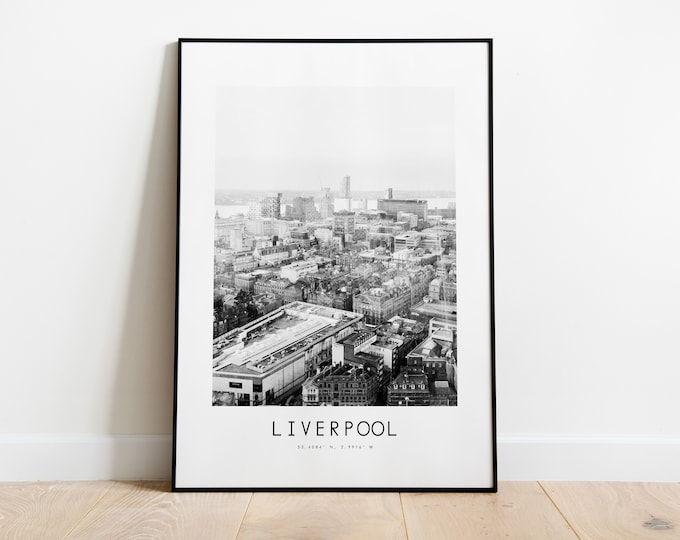 Liverpool City Poster Print - Black and White Minimalist City Print - Coordinates - Liverpool Poster - Liverpool Art Print - UK - Poster