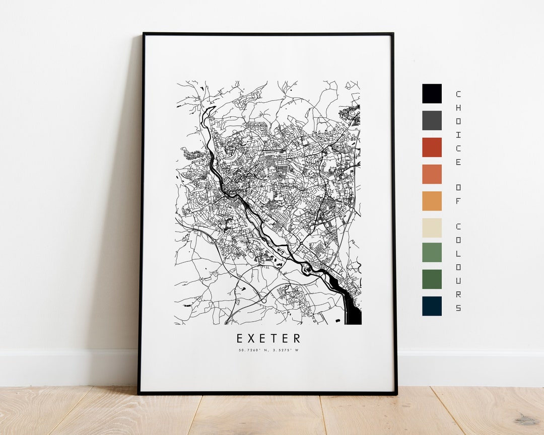 Exeter Map Print City Map Poster Map Art Map Wall Art UK City Map