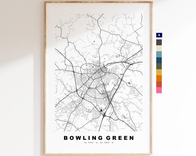 Bowling Green Map Print - City Map Poster - Map Art - USA City Maps - Bowling Green Print - Poster - Minimalist City Map - Kentucky