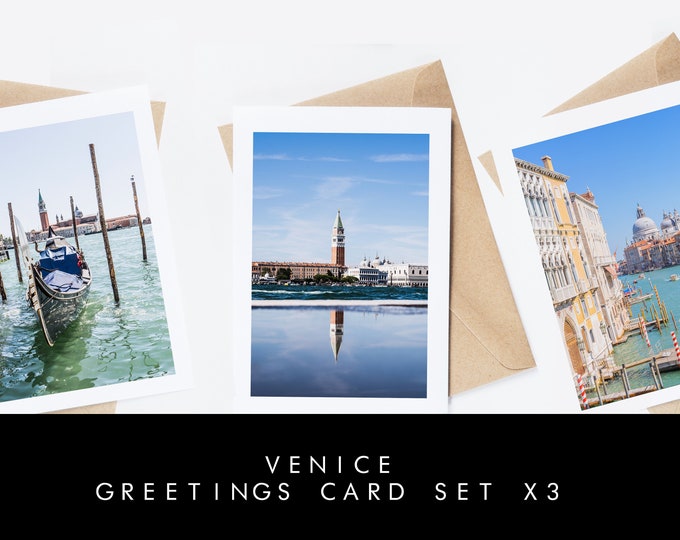 Venice Greeting Card Set - 3x Greeting Cards - Blank Inside - Brown Recycled - Honeymoon - Wedding - Anniversary - Trip - Gift - Birthday