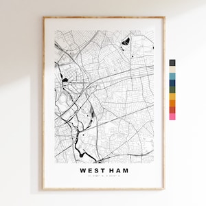 Impresión de mapa de West Ham - Póster de mapa de ciudad minimalista - Arte de mapas - Londres, Reino Unido - Impresión de West Ham - Póster - Diferentes colores disponibles