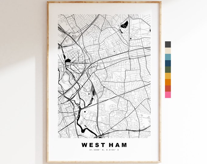 West Ham Map Print - Minimalist City Map Poster - Map Art - London, UK - West Ham Print - Poster - Different Colours Available