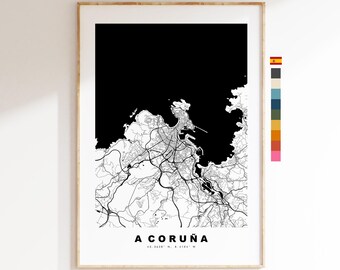 A Coruna Map Print - City Map Poster - Map Art - Map Wall Art - Spain City Maps - A Coruna Print - A Coruña Poster - Minimalist City Map