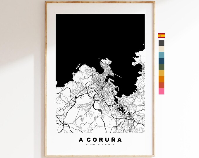 A Coruna Map Print - City Map Poster - Map Art - Map Wall Art - Spain City Maps - A Coruna Print - A Coruña Poster - Minimalist City Map