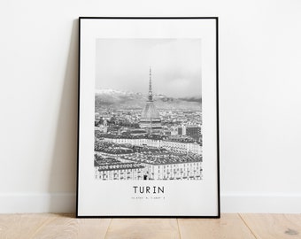 Turin City Poster Print - Black and White Minimalist City Print - Coordinates - Turin Poster - Turin - Minimalist Decor Art Print - Italy