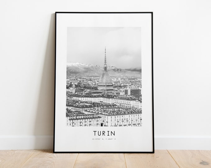 Turin City Poster Print - Black and White Minimalist City Print - Coordinates - Turin Poster - Turin - Minimalist Decor Art Print - Italy