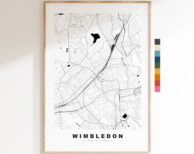 Wimbledon Map Print - Minimalist City Map Poster - Map Art - London, UK - Wimbledon Print - Poster - Different Colours Available