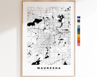 Waukesha Map Print - City Map Poster - Map Art - USA City Maps - Waukesha Print - Waukesha Poster - Minimalist City Map - Wisconsin