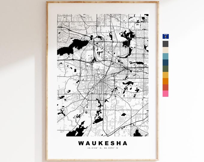 Waukesha Map Print - City Map Poster - Map Art - USA City Maps - Waukesha Print - Waukesha Poster - Minimalist City Map - Wisconsin