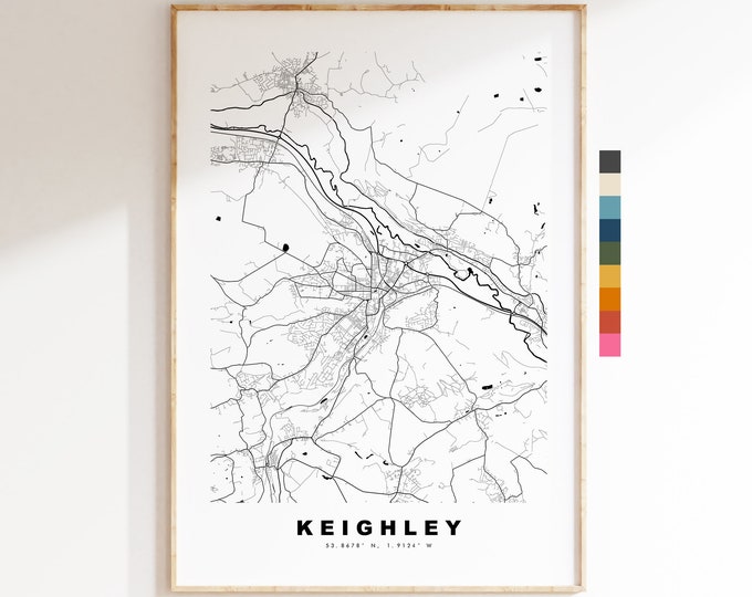 Keighley Map Print - Minimalist City Map Poster - Map Art - UK - Keighley Print - Keighley Poster - Different Colours Available