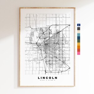 Lincoln Carte de la ville Imprimer - impression de carte - art de la carte - estampes ou impressions encadrées - minimaliste - États-Unis