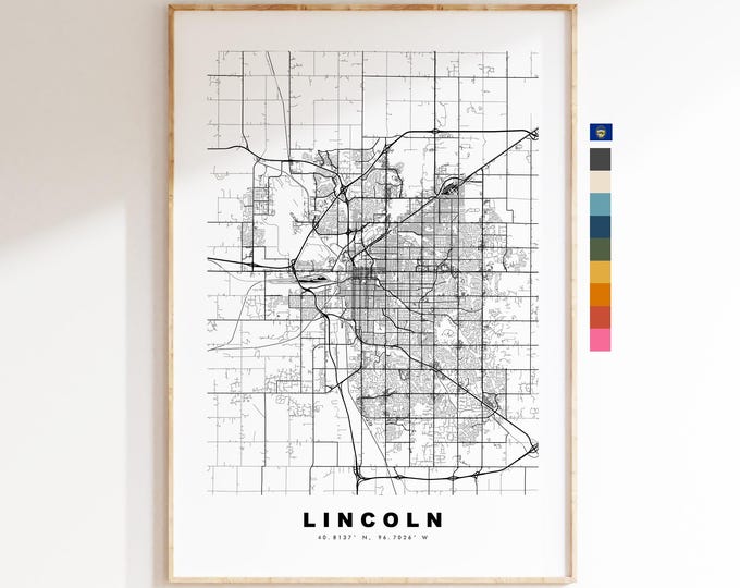 Lincoln Map Print (Nebraska) - City Map Poster - Map Art - USA City Maps - Lincoln Print - Lincoln Poster - Minimalist City Map - Nebraska