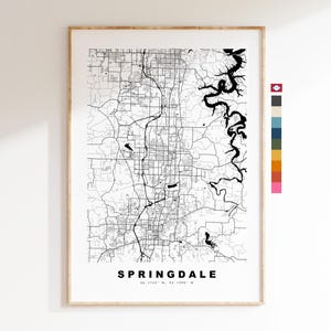 Springdale Carte de la ville Imprimer - impression de carte - art de la carte - estampes ou impressions encadrées - minimaliste - États-Unis