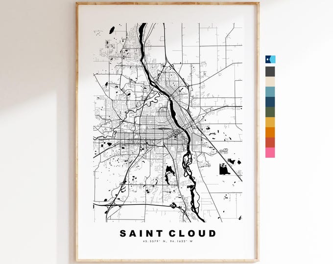 St Cloud Map Print - City Map Poster - Map Art - USA City Maps - Saint Cloud Print - St Cloud Poster - Minimalist City Map - Minnesota