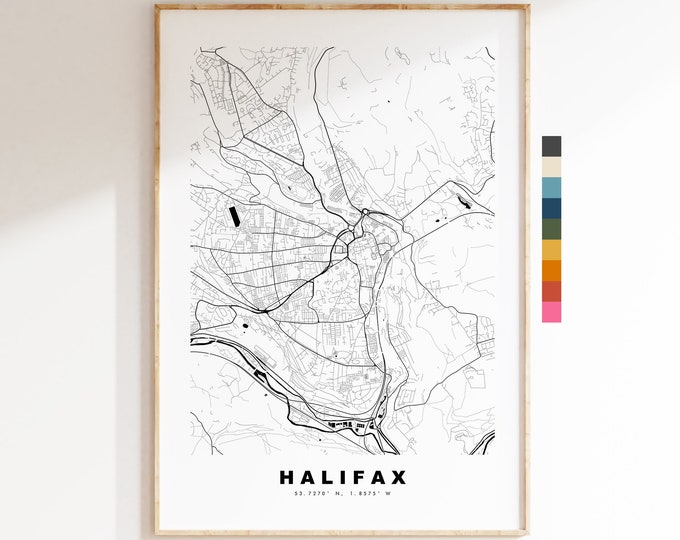 Halifax Map Print - Minimalist City Map Poster - Map Wall Art - UK - Halifax Print - Halifax Poster - Different Colours Available