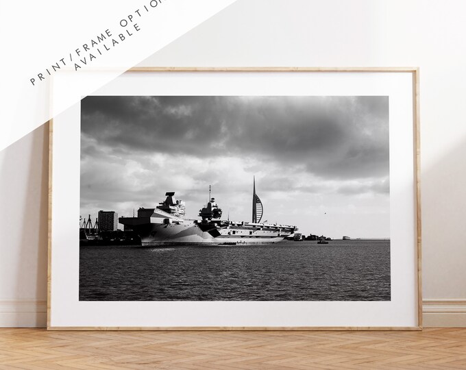 HMS Queen Elizabeth - Photography Print - Portsmouth and Southsea Prints - Wall Art -  Frame and Canvas Options - Landscape - BW