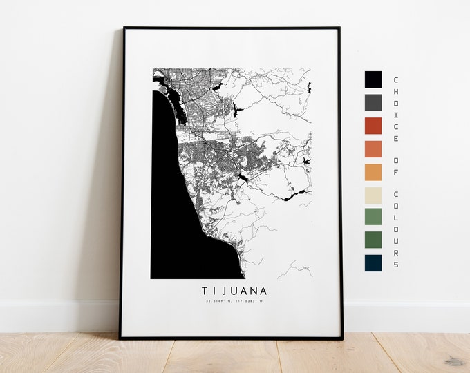 Tijuana Map Print - City Map Poster - Map Art - Map Wall Art - Mexico City Map - Tijuana Print - Tijuana Print - South America - Map