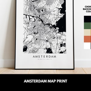 Impressão de mapa de Amsterdã - pôster de mapa da cidade - arte de mapa - arte de parede de mapa - mapa da cidade da Holanda - impressão de Amsterdã - pôster de Amsterdã - Europa