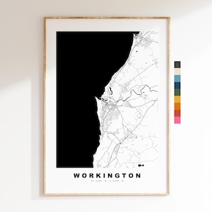 Impresión de mapa de Workington - Póster minimalista de mapa urbano - Arte cartográfico - Reino Unido - Impresión de Workington - Workington, Cumbria - Diferentes colores disponibles
