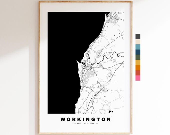Workington Map Print - Minimalist City Map Poster - Map Art - UK - Workington Print - Workington, Cumbria - Different Colours Available