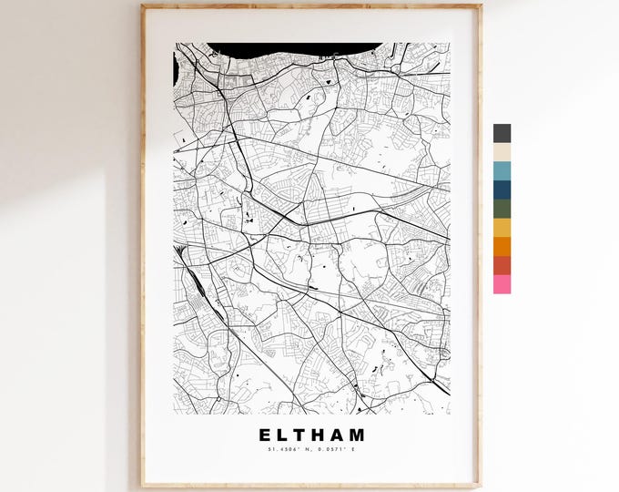 Eltham Map Print - Minimalist City Map Poster - Map Art - UK - Eltham Print - Eltham, London - Different Colours Available