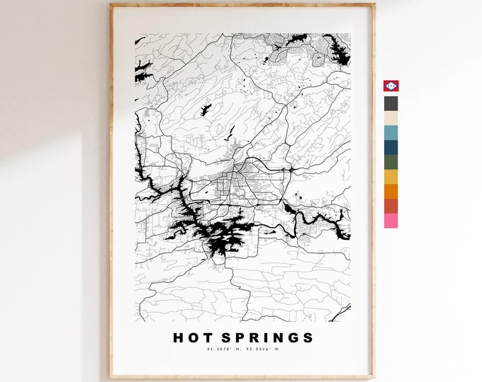 Hot Springs Map Print - City Map Poster - Map Art - USA City Maps - Hot Springs Print - Hot Springs Poster - Minimalist City Map - Arkansas