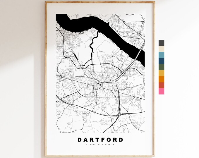 Dartford Map Print - Minimalist City Map Poster - Map Art - London, UK - Dartford Print - Dartford Poster - Different Colours Available