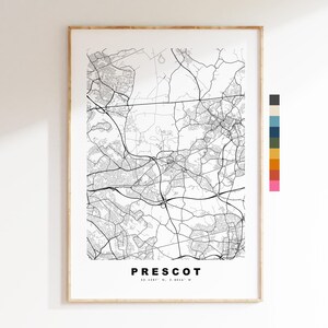 Impresión del mapa de Prescot - Póster minimalista de mapa urbano - Arte cartográfico - Reino Unido - Impresión de Prescot - Prescot, Merseyside - Diferentes colores disponibles