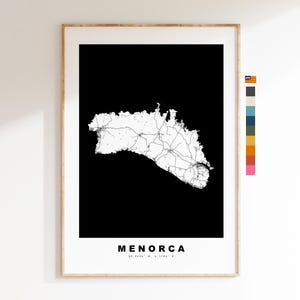 Minorca Mapa de la isla - impresión de mapas - arte del mapa - impresiones o impresiones enmarcadas - minimalista