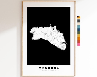 Menorca Map Print - Map Poster - Map Art - Map Wall Art - Spain Maps - Minorca Print - Balearic Islands Poster - Minimalist Map