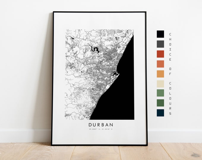 Durban Map Print - City Map Poster - Map Art - Map Wall Art - South Africa City Map - Durban Print - Durban Poster - Wall Art - Map - Africa