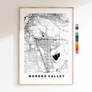 Moreno Valley Stadsplattegrond Print - kaartprint - kaartkunst - prints of ingelijste prints - minimalistisch - Verenigde Staten