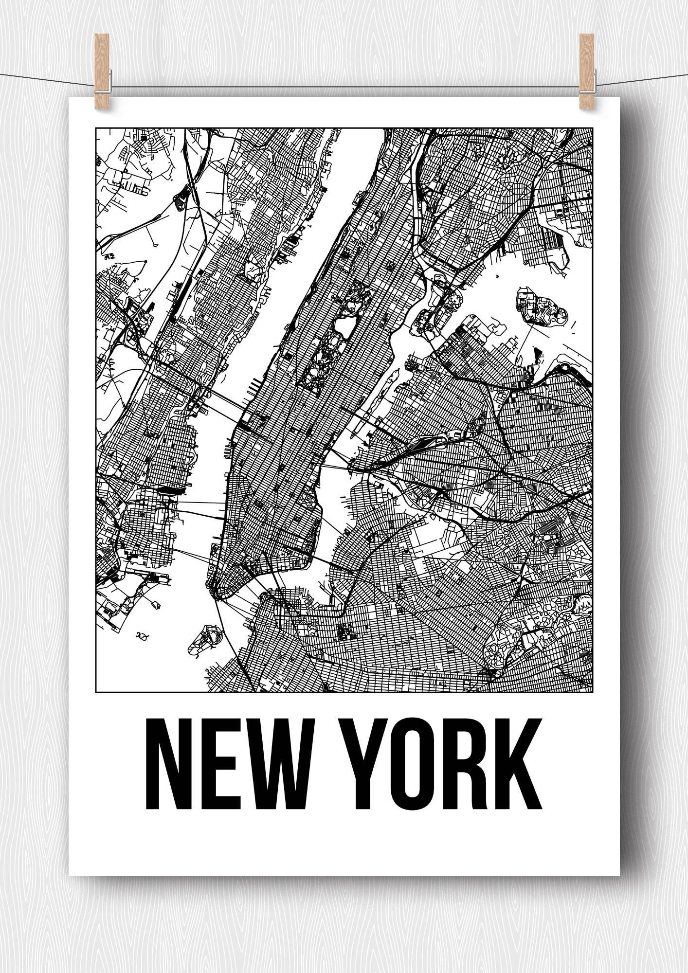 New York City Map Print Black and White Minimalist City Map  Etsy