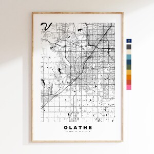 Olathe Carte de la ville Imprimer - impression de carte - art de la carte - estampes ou impressions encadrées - minimaliste - États-Unis