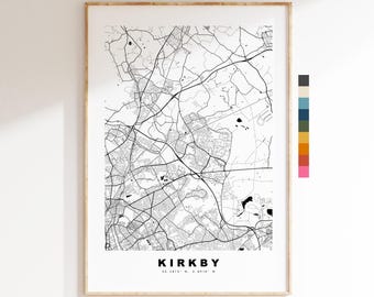 カークビー地図プリント - ミニマリスト都市地図ポスター - 地図アート - イギリス - カークビープリント - カークビー、マージーサイド - さまざまな色をご用意