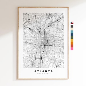 Atlanta Carte de la ville Imprimer - impression de carte - art de la carte - estampes ou impressions encadrées - minimaliste - États-Unis