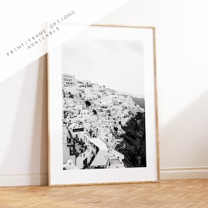 Santorini zwart-wit fotografie print - Griekenland - print - poster - Santorini fotografie - kunst aan de muur Griekenland - zwart-wit - Oia Santorini