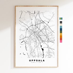 Uppsala Impressão de mapa da cidade - Mapa minimalista da cidade - Arte de parede de mapa - Impressões ou impressões emolduradas