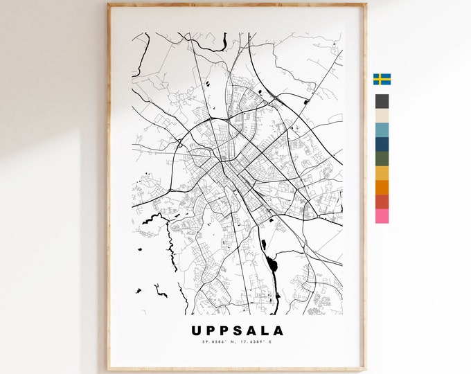 Uppsala Map Print - City Map Poster - Map Wall Art - Sweden City Maps - Uppsala Print - Uppsala Poster - Minimalist City Map - Sweden