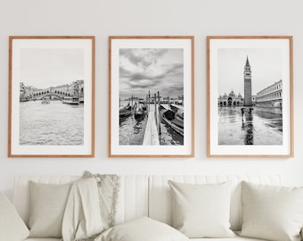 Venice Print Set of Three - Black and White Photography Prints - Minimalist - Modern - Venice Prints - Venice Wall Art - Monochrome Prints