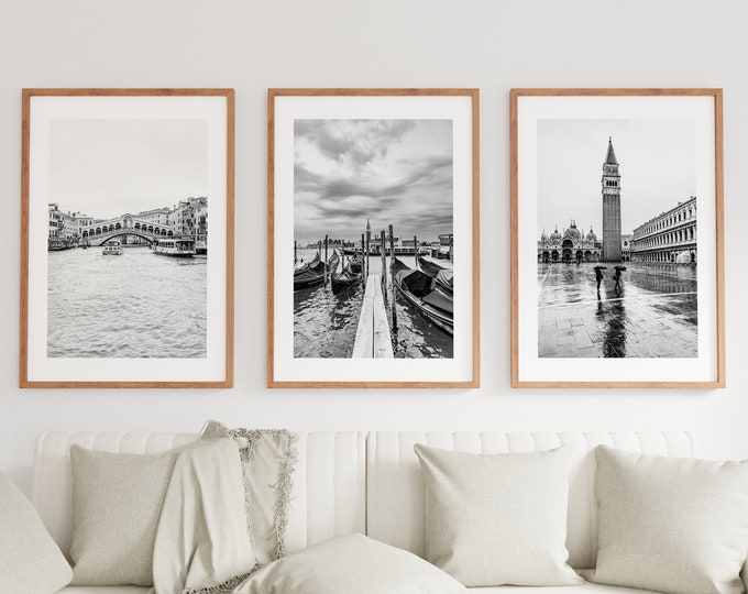 Venice Print Set of Three - Black and White Photography Prints - Minimalist - Modern - Venice Prints - Venice Wall Art - Monochrome Prints